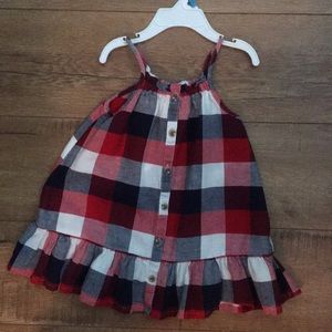 Red, white, and blue plaid print baby girl dress